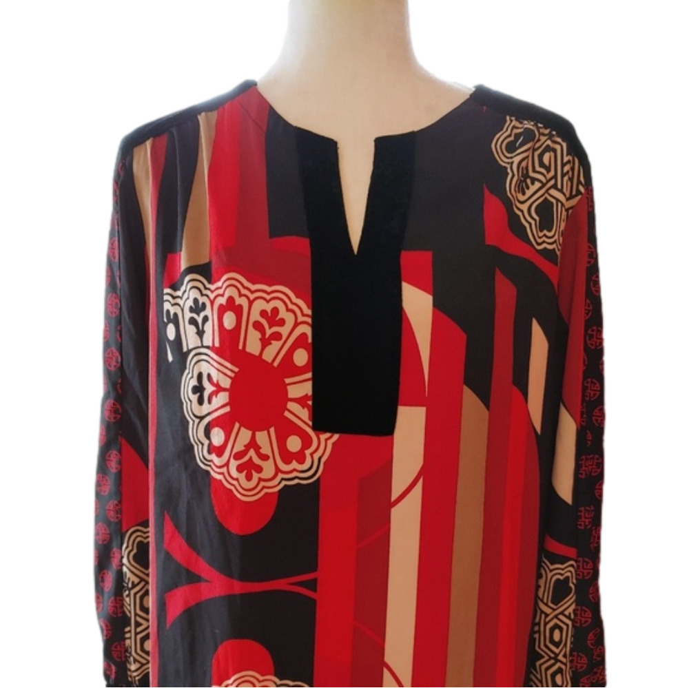 Chico's Long Sleeve Velvet Trim Top 2